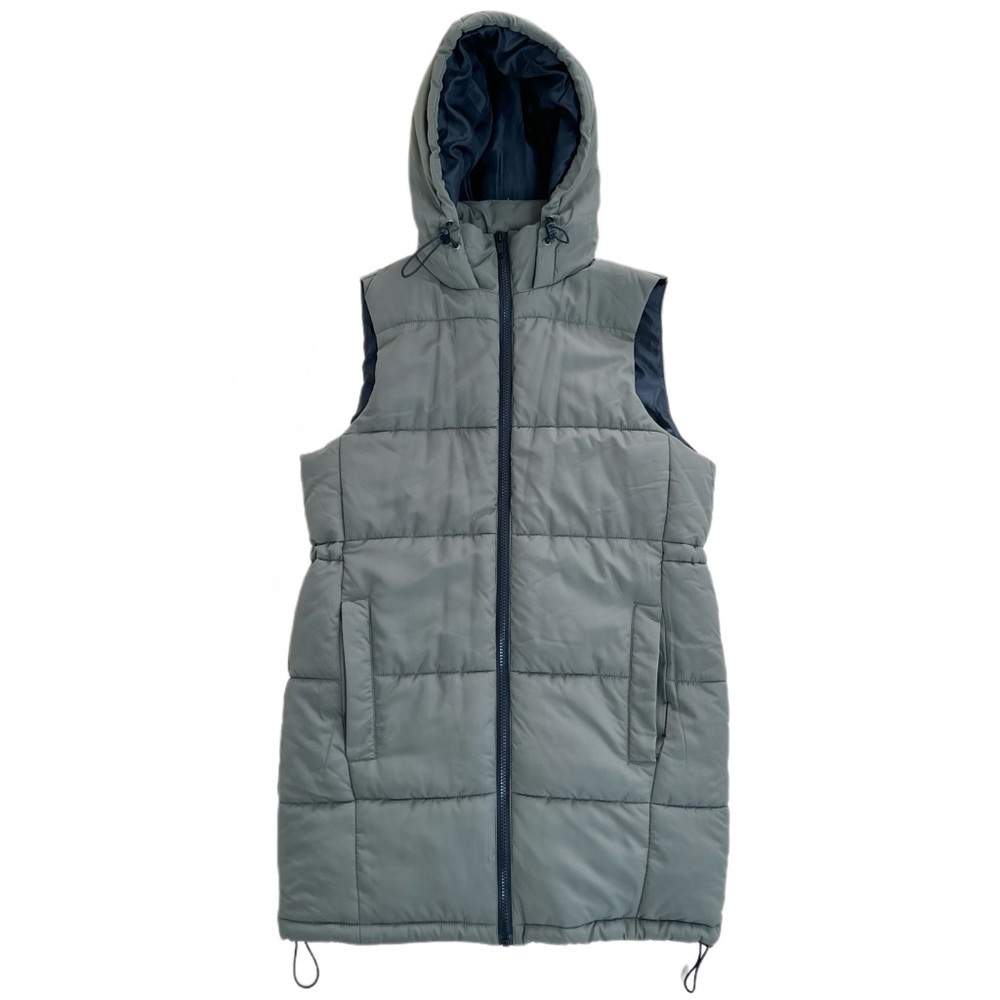 Noisy May Olive Green Long Quilted Hooded Puffer Aurora Vest - Size XS